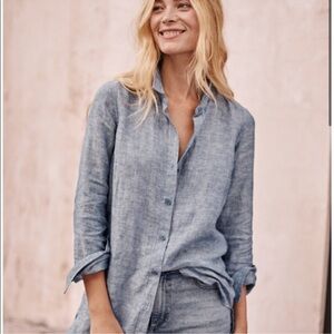 Garnet Hill 100% linen Easy Linen Tunic button down blouse